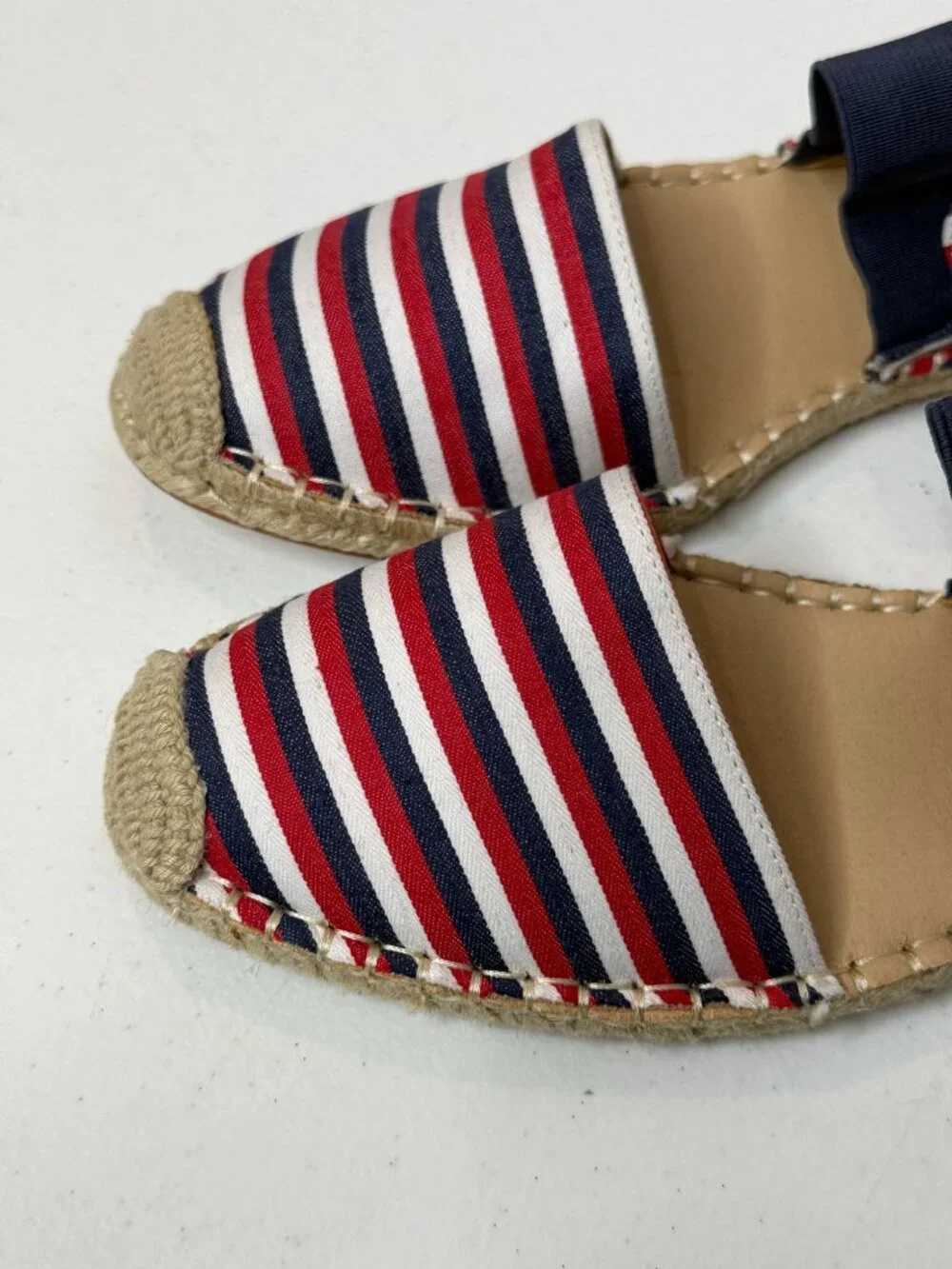 Adrienne Vittadini 7.5 Striped Espadrille Sandals Nautical Coastal Preppy Resort